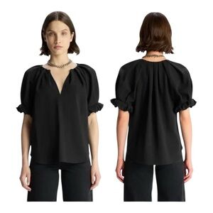 A.L.C. Carey II Pleated Ruffle Sleeve Cady Blouse‎ Size 0 MN1